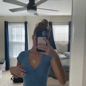 Blue Button-Down Women's Top
